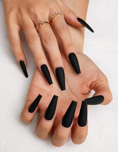 Black matte long coffin nails