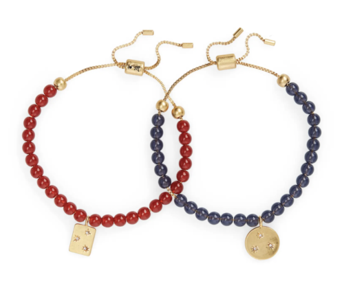 Blue and red beaded friendship bracelets from Madewell