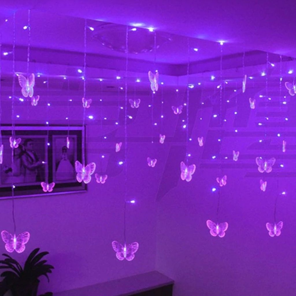 Purple butterfly hanging LED lights from Etsy