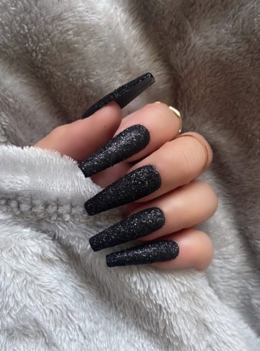 Long black glitter nails