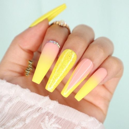 Long yellow ombre french nails