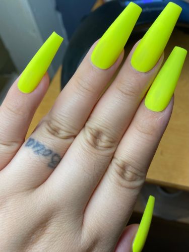 Neon yellow long coffin shaped nails