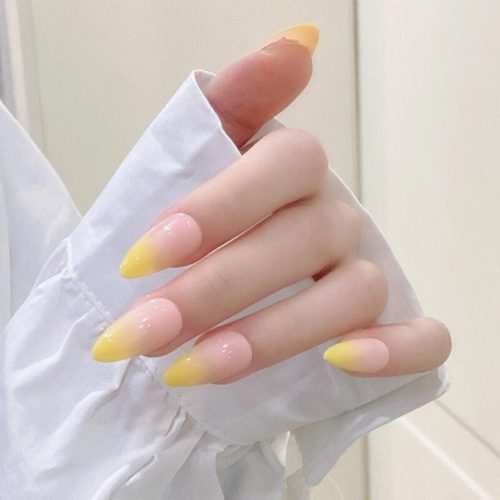 Pastel yellow ombre stiletto nails