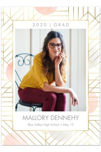 Gold and pink graphic graduation announcement from CVS