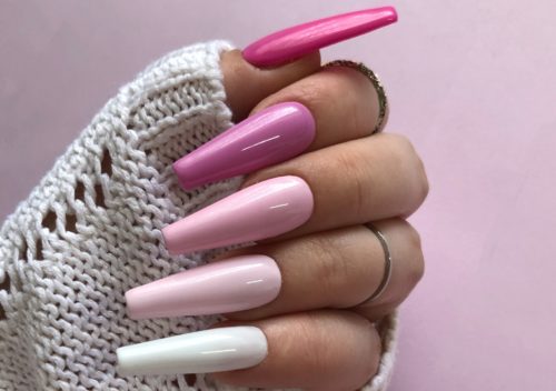 Long pink and white ombre nails