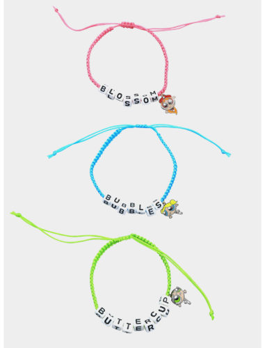 Powerpuff girls friendship bracelets -- set of three in pink, blue, and green