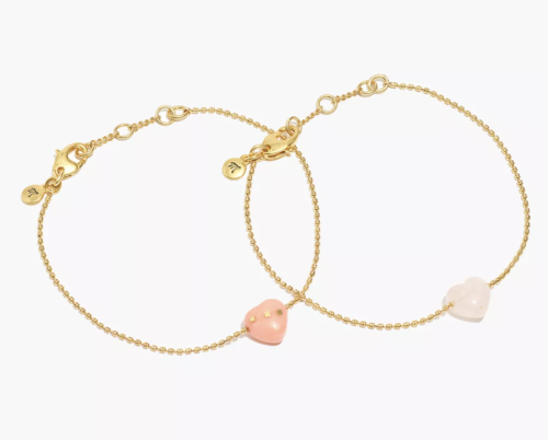 Rose quartz and gold heart friendship bracelets from Madewell