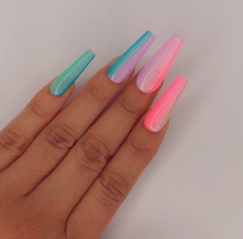 Long sparkly ombre coffin nails
