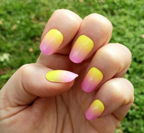 Short yellow and pink ombre nails