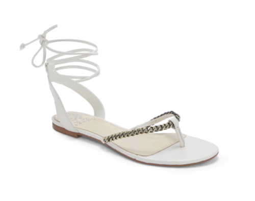 White lace up ankle flat sandals with chain strap from DSW - graduation shoes