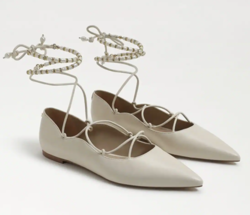 Sam Edelman pointy grey flats with lace up ankles - graduation shoes