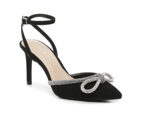 Black pumps with silver rhinestone bow - graduation shoes
