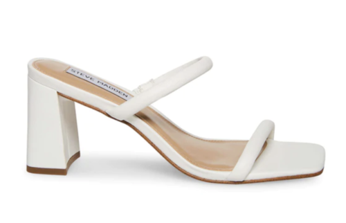 White chunky heeled sandals with square toe