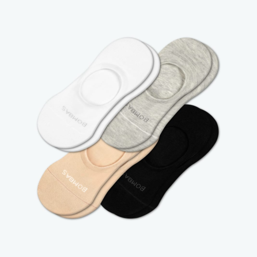 Bombas four pack of no show socks in white, gray, beige, and black