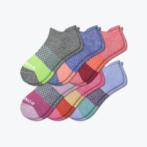 Colorful six pack of ankle socks from Bombas