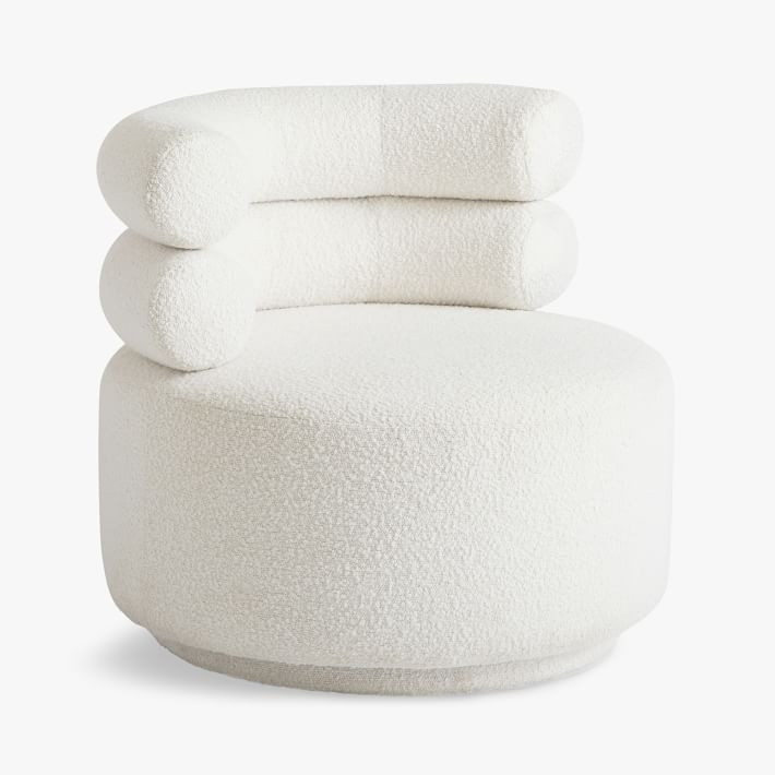 White boucle swivel chair from PBTeen