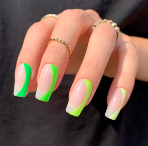 Neon green side swoop nails