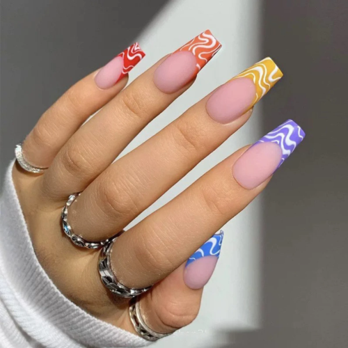Colorful wave french nails