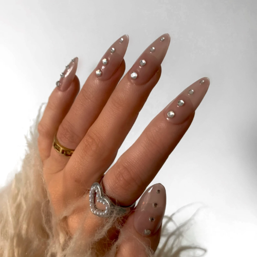 Euphoria inspired cassie nails with rhinestones