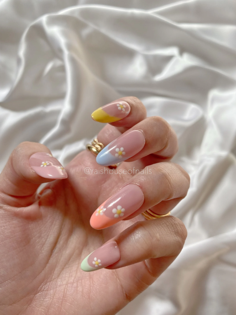 Cute pastel floral french nails