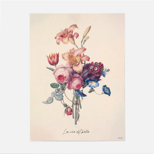 Antique flower print for wall