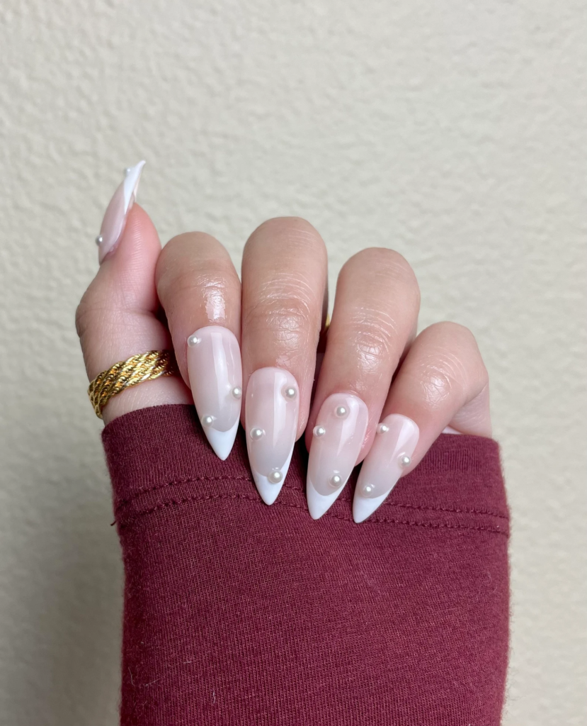 French manicure with pearl accents