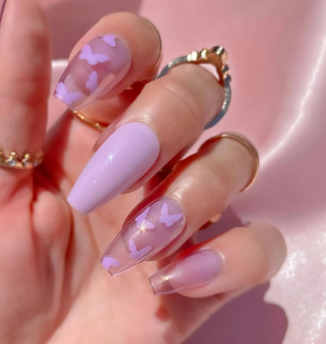 Light purple butterfly nails