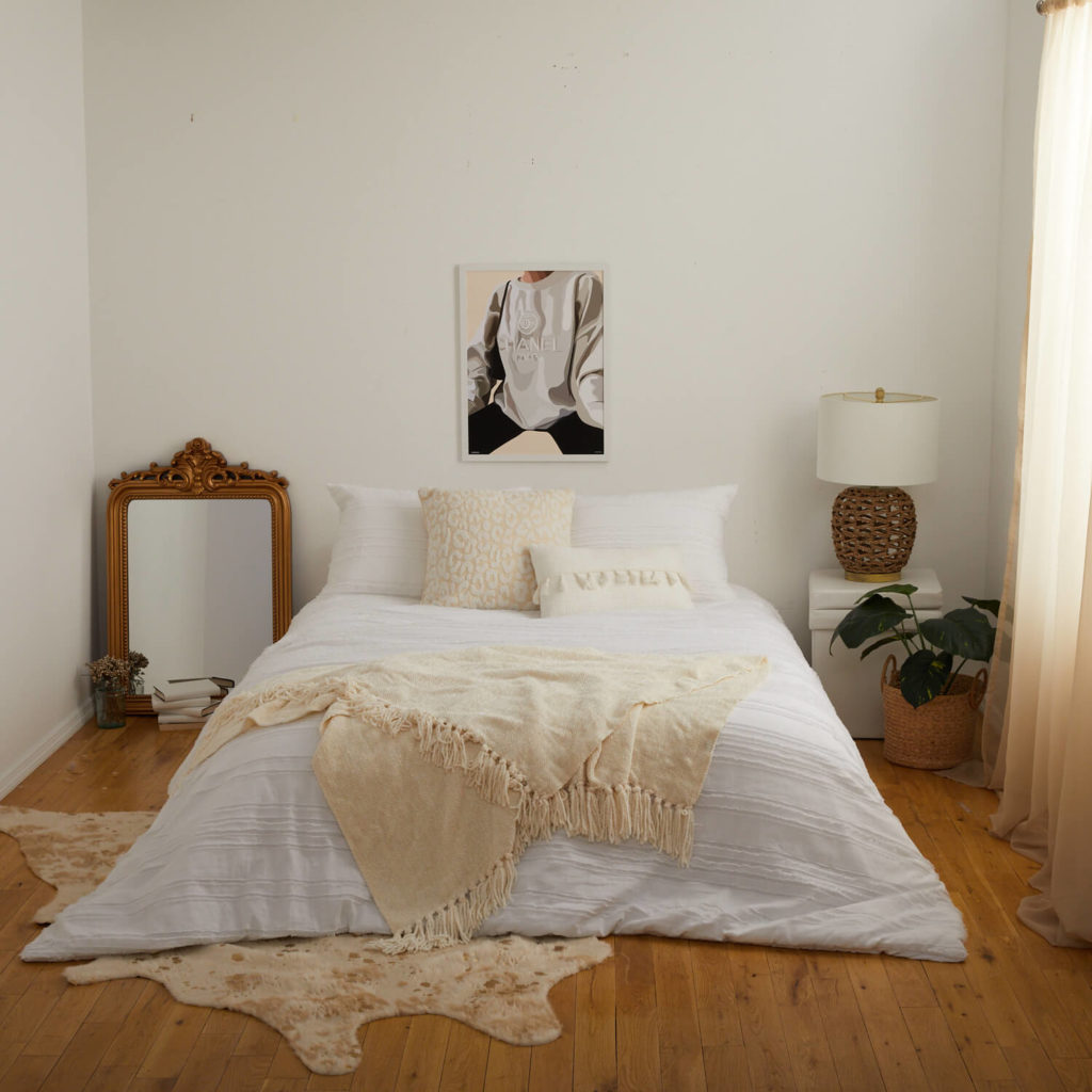 Light yellow and white bedroom example