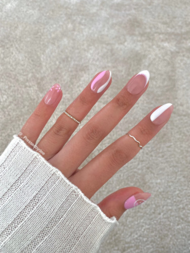 Lilac and white abstract manicure