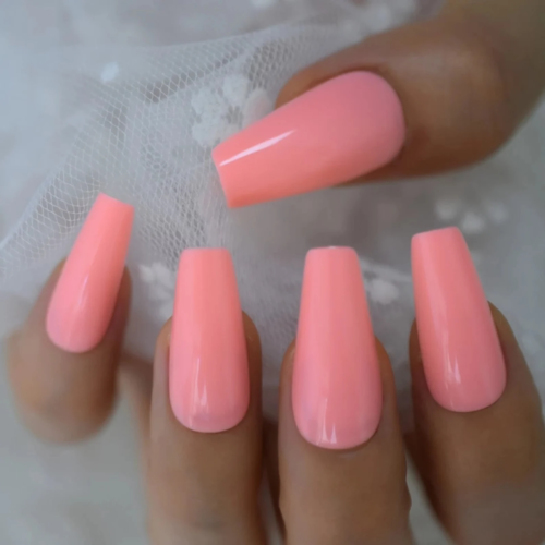 Long peach coffin nails