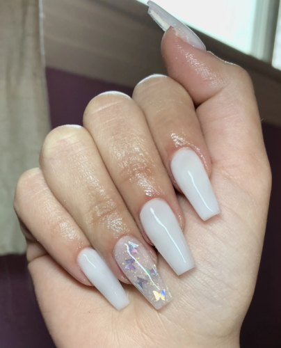 Milky white butterfly nails from Etsy