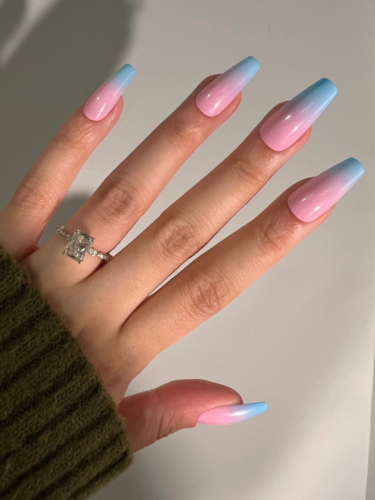 Pastel pink and blue ombre nails
