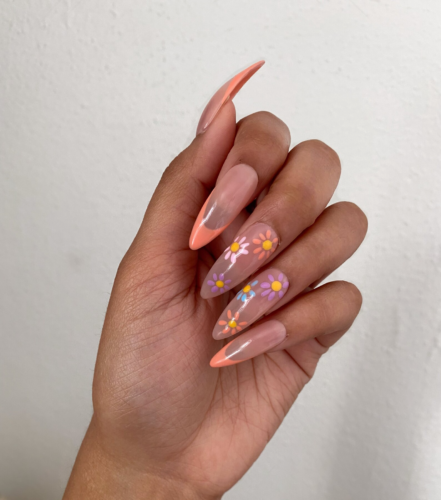 Peachy flower nails