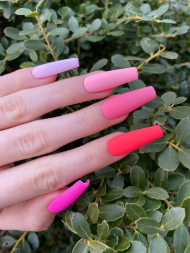 Neon pink gradient matte nails