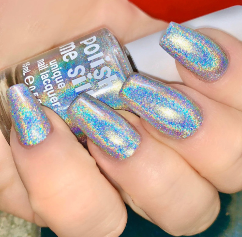 Rainbow holographic coffin shaped nails
