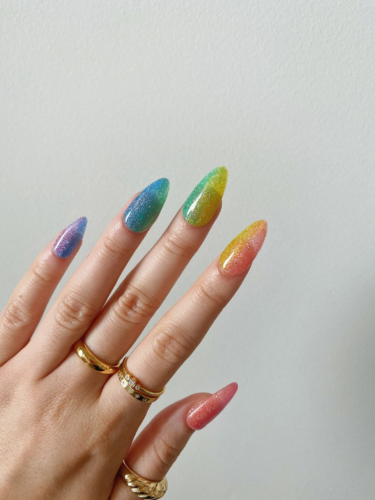 Rainbow jelly shimmer nails