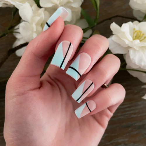 Retro blue mod nails in pastel blue and black from Etsy