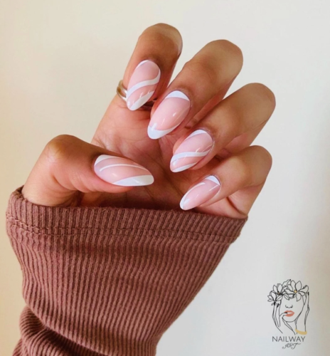 Minimalist white swirl abstract nails