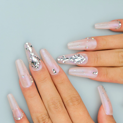 Starry summer rhinestone glitter nails