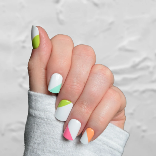 Summer bright short nails in white and neon