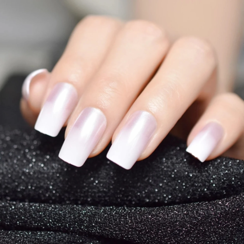White and pink pearl ombre french nails