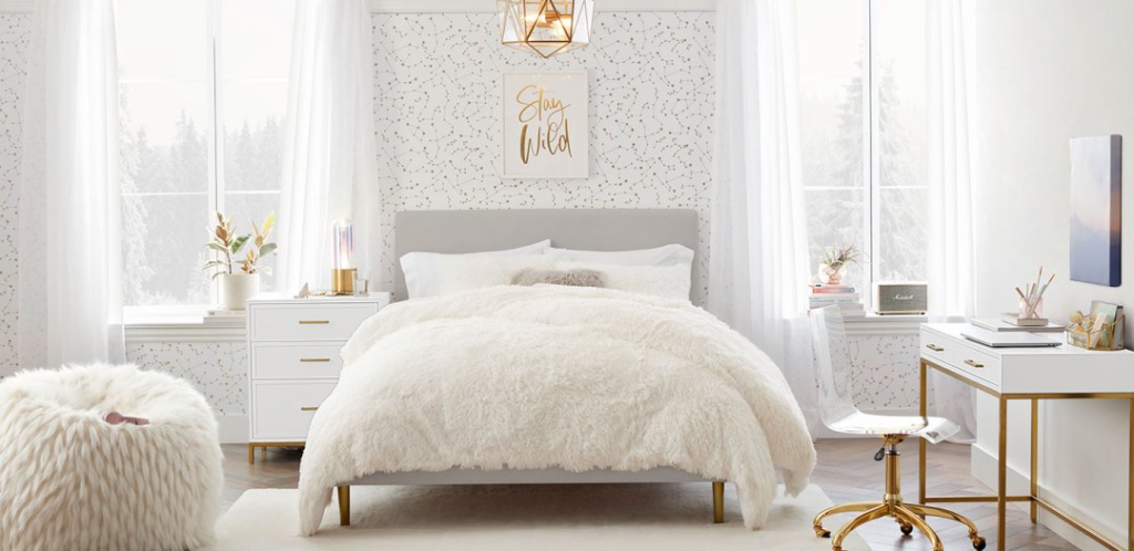 White and cream bedroom from PBteen