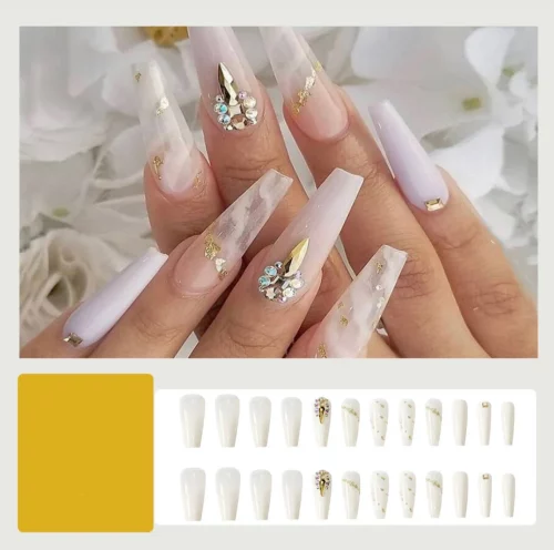 24pcs White Diamond Press On Nails