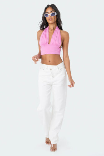 Edikted White Jeans Crop Top outfit