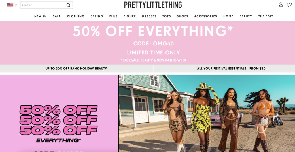 Best stores for fashion on a budget: Cheap shopping sites. PrettyLittleThing PLT