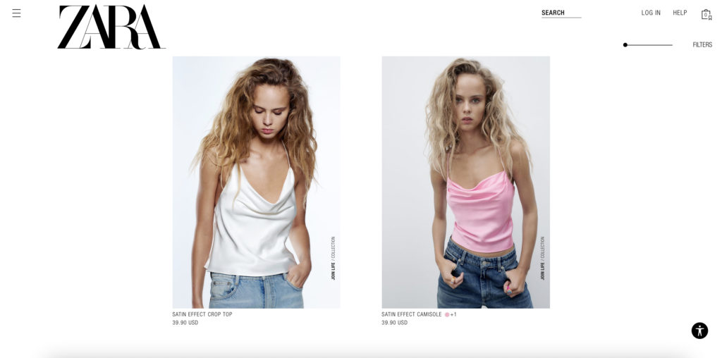 Zara website screenshot