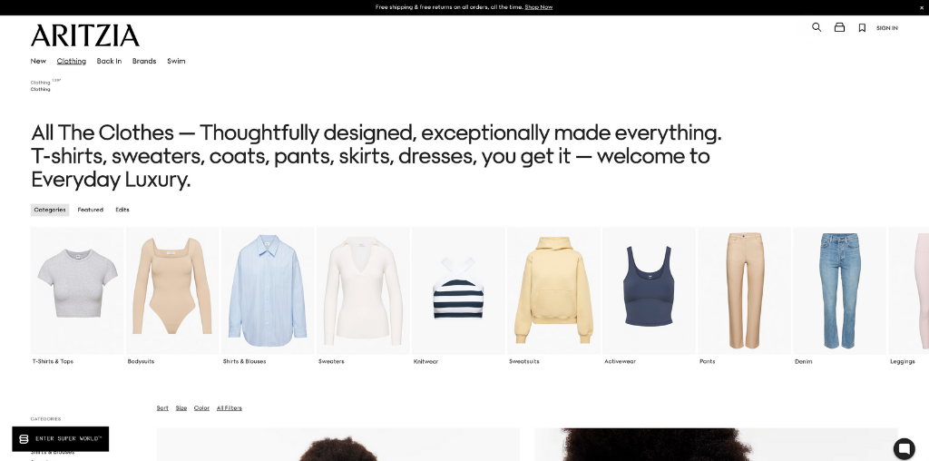 Aritzia website screenshot