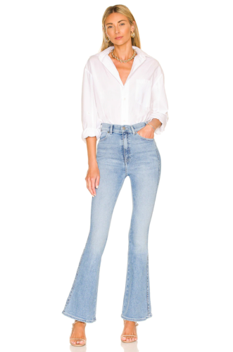 Flare jeans and white shirt outfit