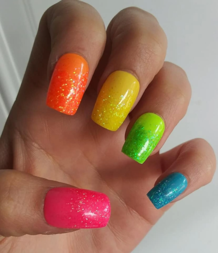 Neon ombre glitter nails