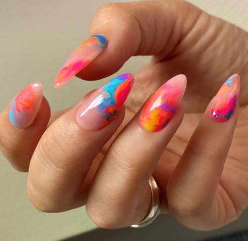 Neon marble nails